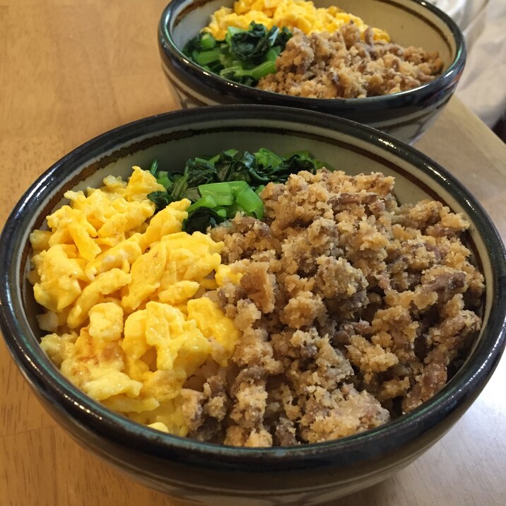 合挽肉＋おからでかさまし！三色丼